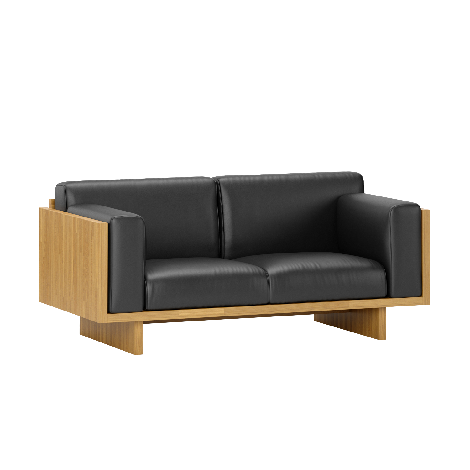 Eichenholz Ledersofa für Büro, schwarz, modern
