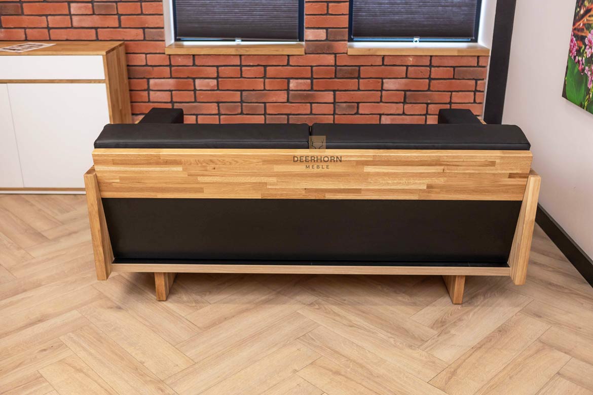 Eichenholz Ledersofa für Büro, schwarz, modern