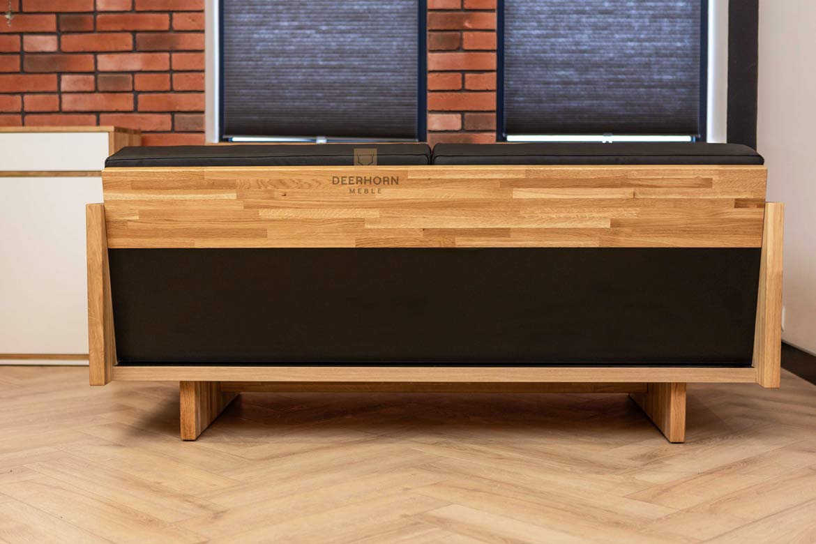 Eichenholz Ledersofa für Büro, schwarz, modern