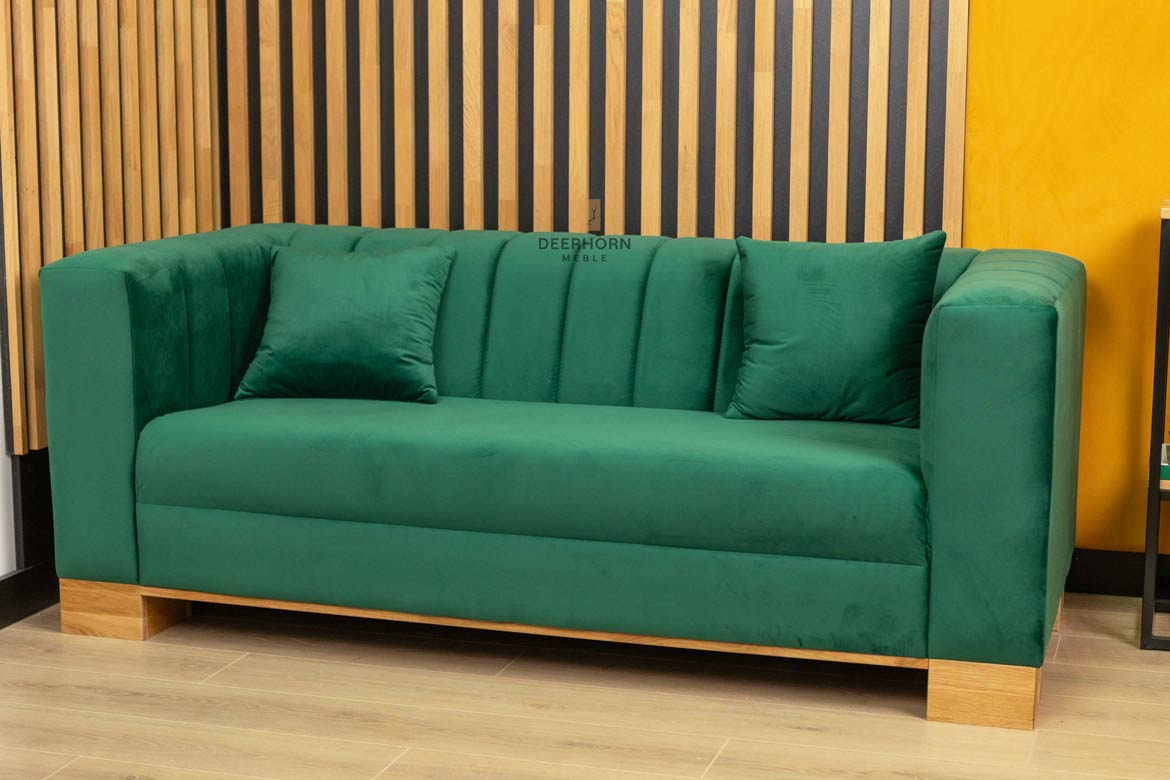 Modernes Dreisitzer-Wohnzimmersofa, aus Samt, flaschengrün