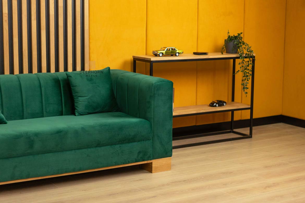 Flaschengrünes Sofa, gepolstert mit weichem Velours