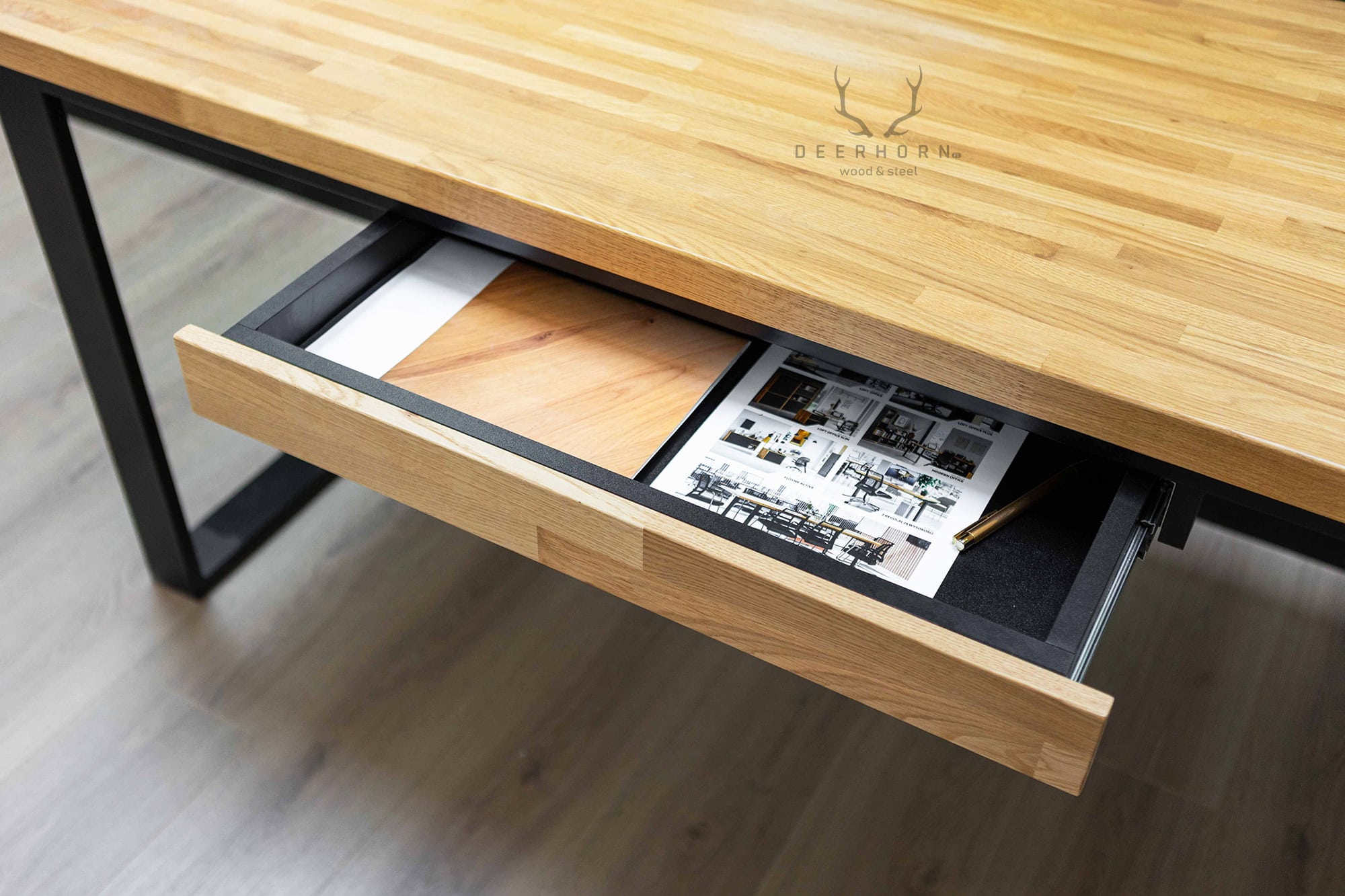 Schublade mit niedriger Front, mit Auszug für Loft-Desk - Holzfront