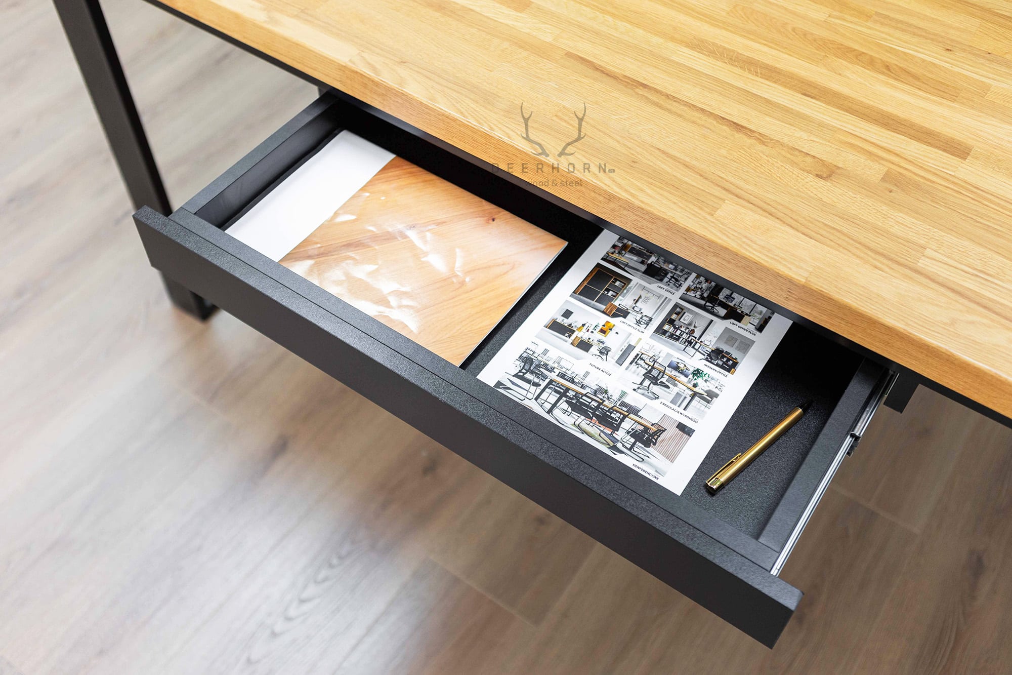 Schublade mit niedriger Front für Loft Industrie Schreibtisch schwarz