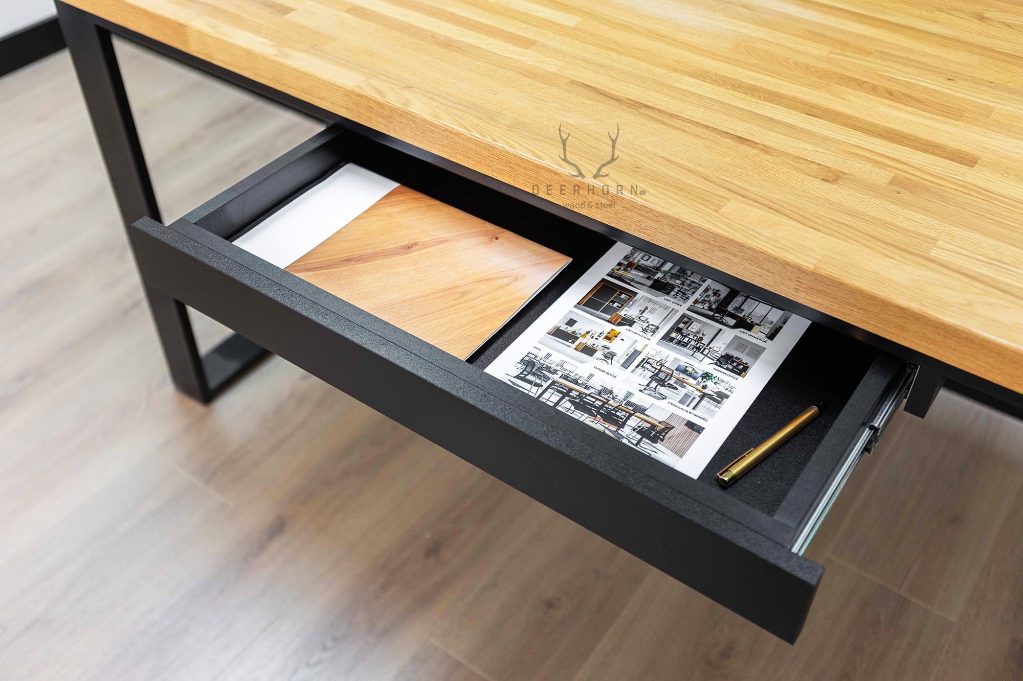 Schublade mit niedriger Front für Loft Industrie Schreibtisch schwarz