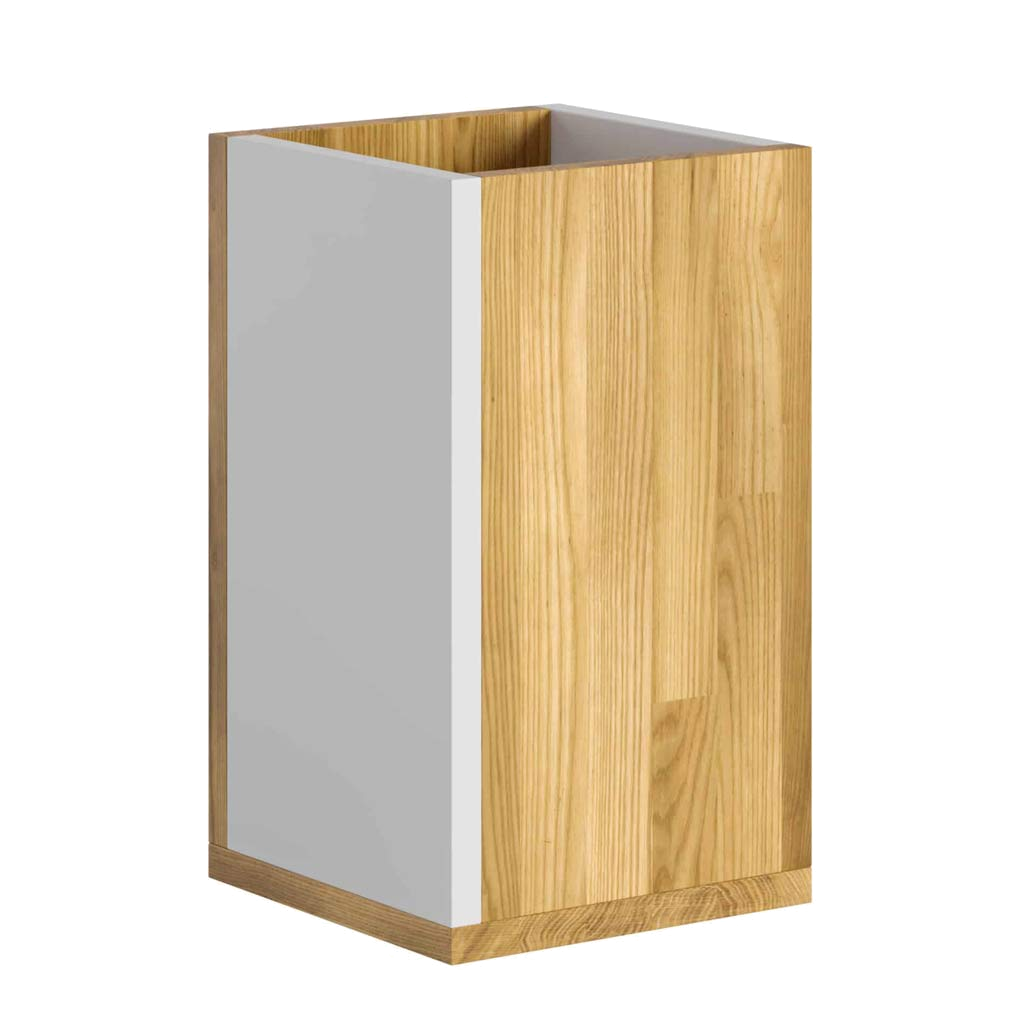 Weißer Büropapierkorb aus Holz und Karton