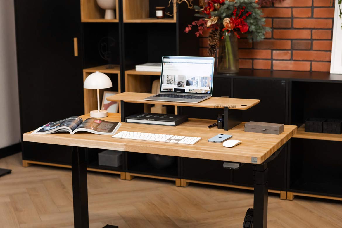 Monitortischverlängerung aus Massivholz, schwarz