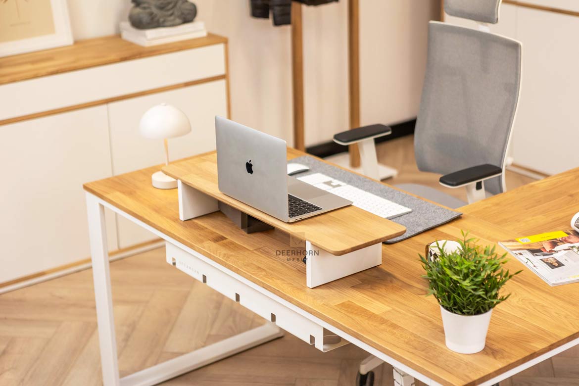 Monitortischverlängerung weiß mit Holz