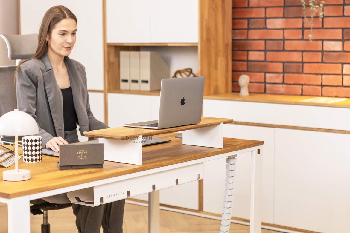 Monitortischverlängerung weiß mit Holz