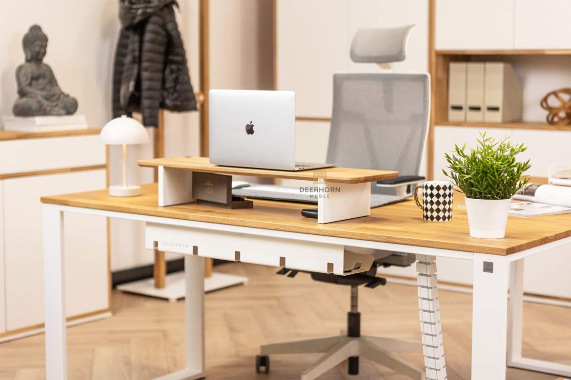 Monitortischverlängerung weiß mit Holz