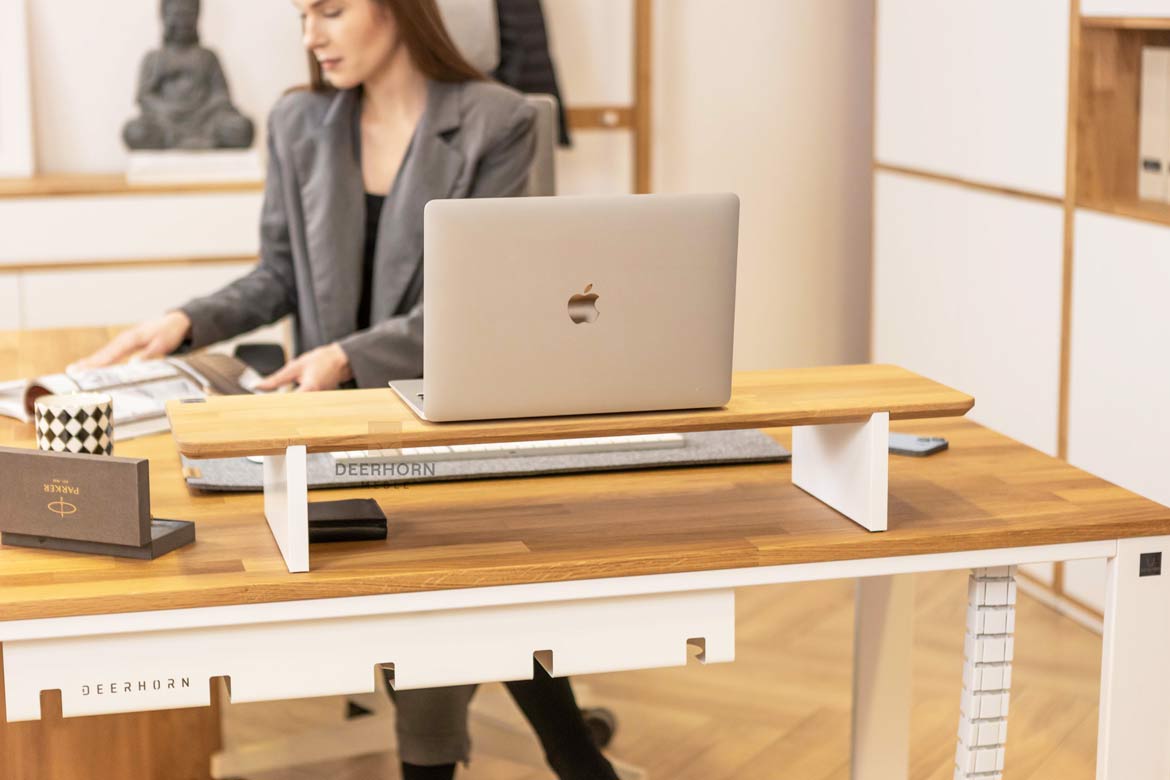 Monitortischverlängerung weiß mit Holz
