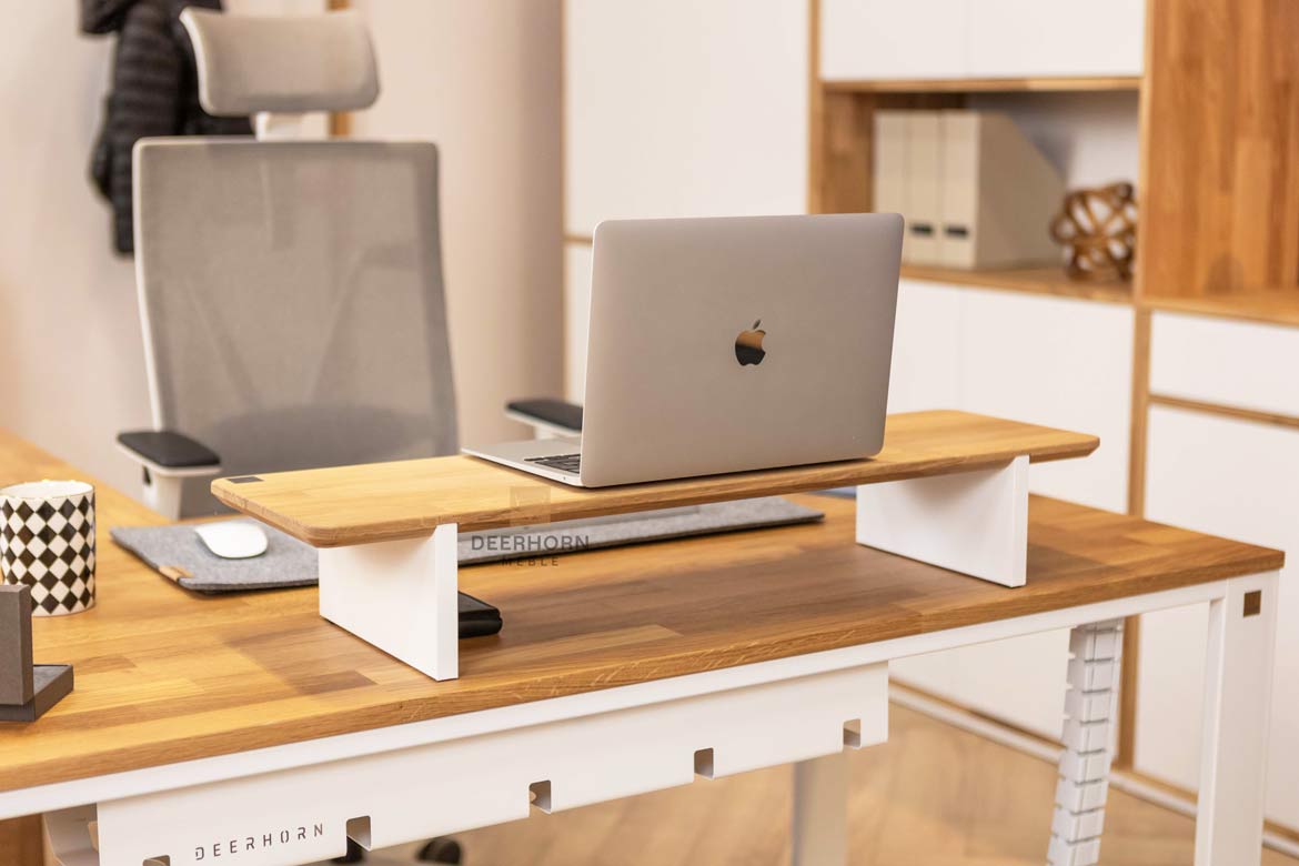 Monitortischverlängerung weiß mit Holz