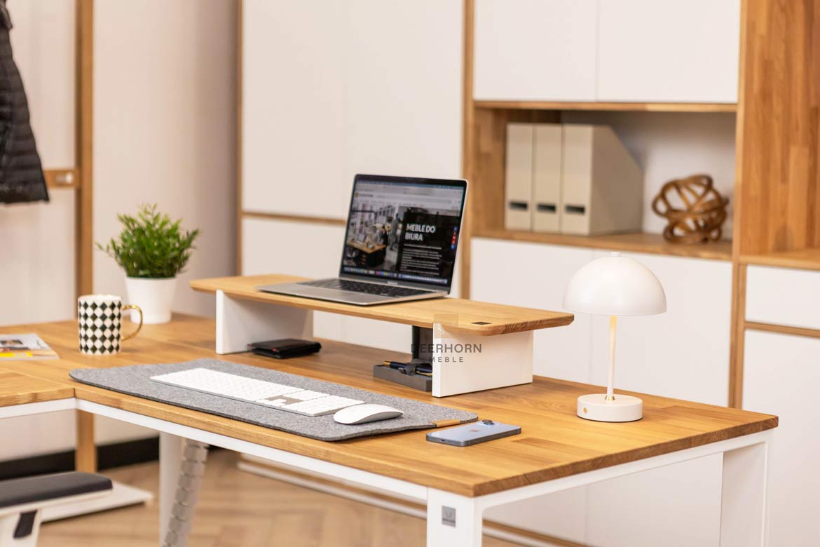Monitortischverlängerung weiß mit Holz