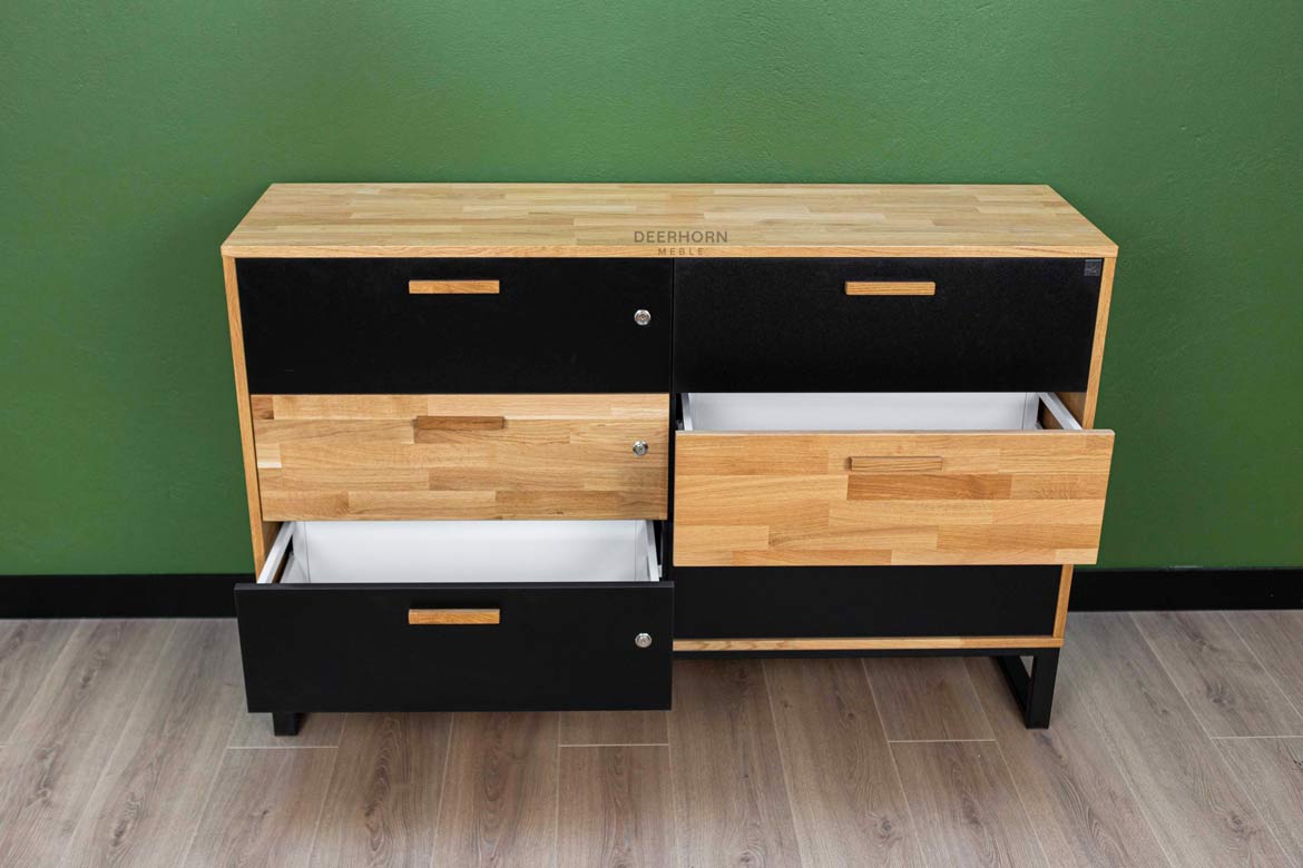 Bürokommode aus Holz und Metall im industriellen Loft-Stil. Breite 140cm