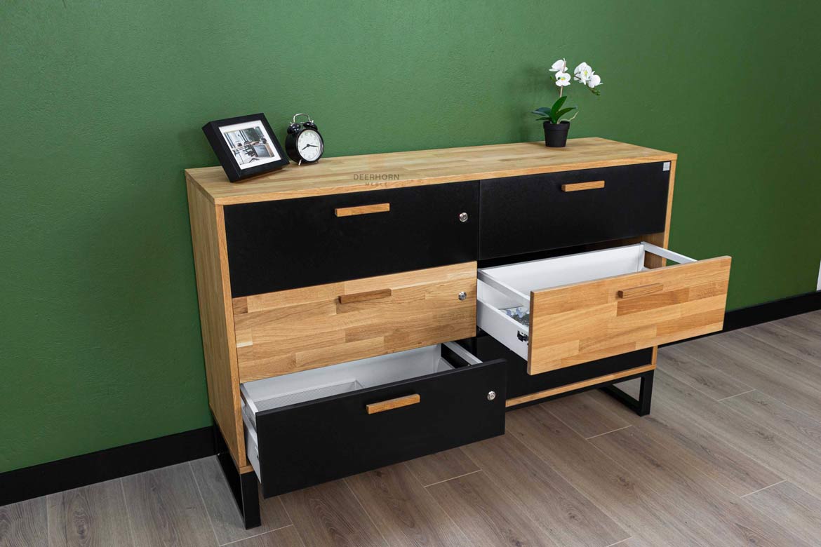 Bürokommode aus Holz und Metall im industriellen Loft-Stil. Breite 140cm