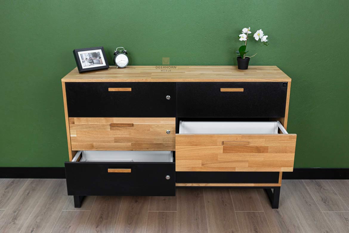 Bürokommode aus Holz und Metall im industriellen Loft-Stil. Breite 140cm
