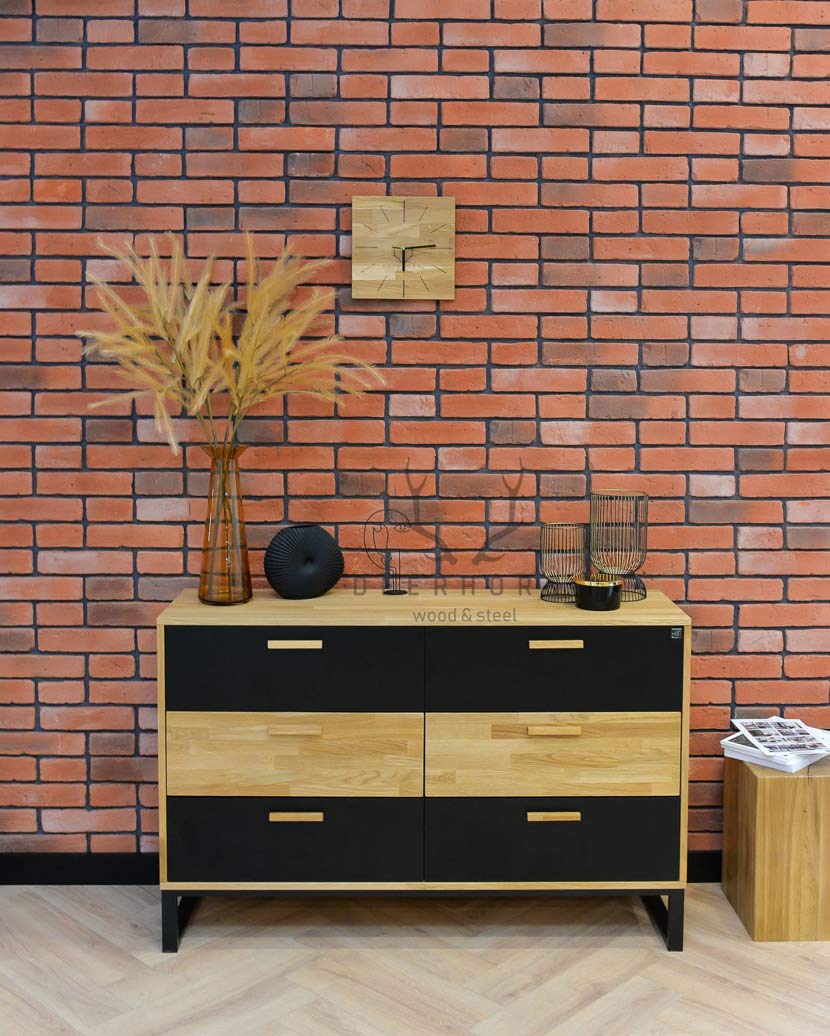 Bürokommode aus Holz und Metall im industriellen Loft-Stil. Breite 140cm