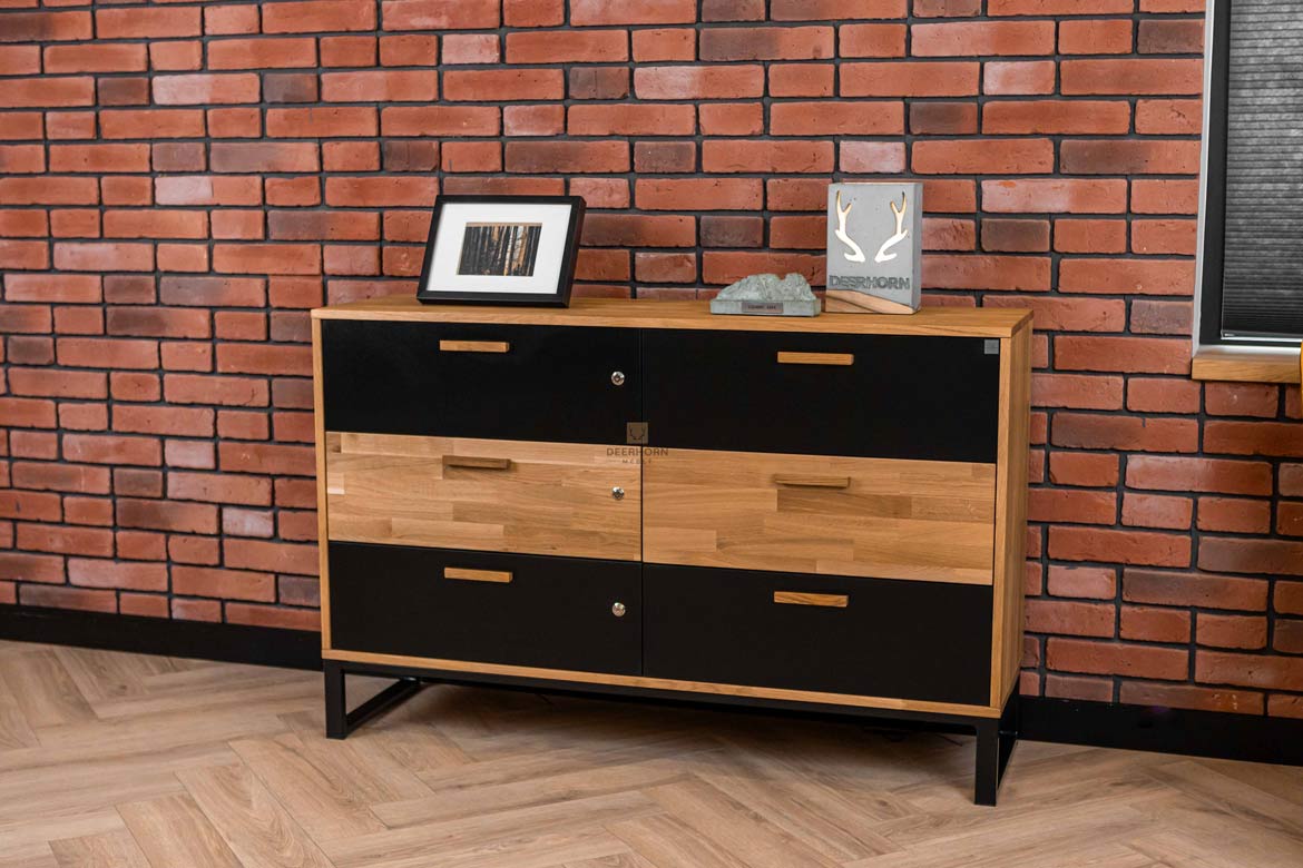 Bürokommode aus Holz und Metall im industriellen Loft-Stil. Breite 140cm