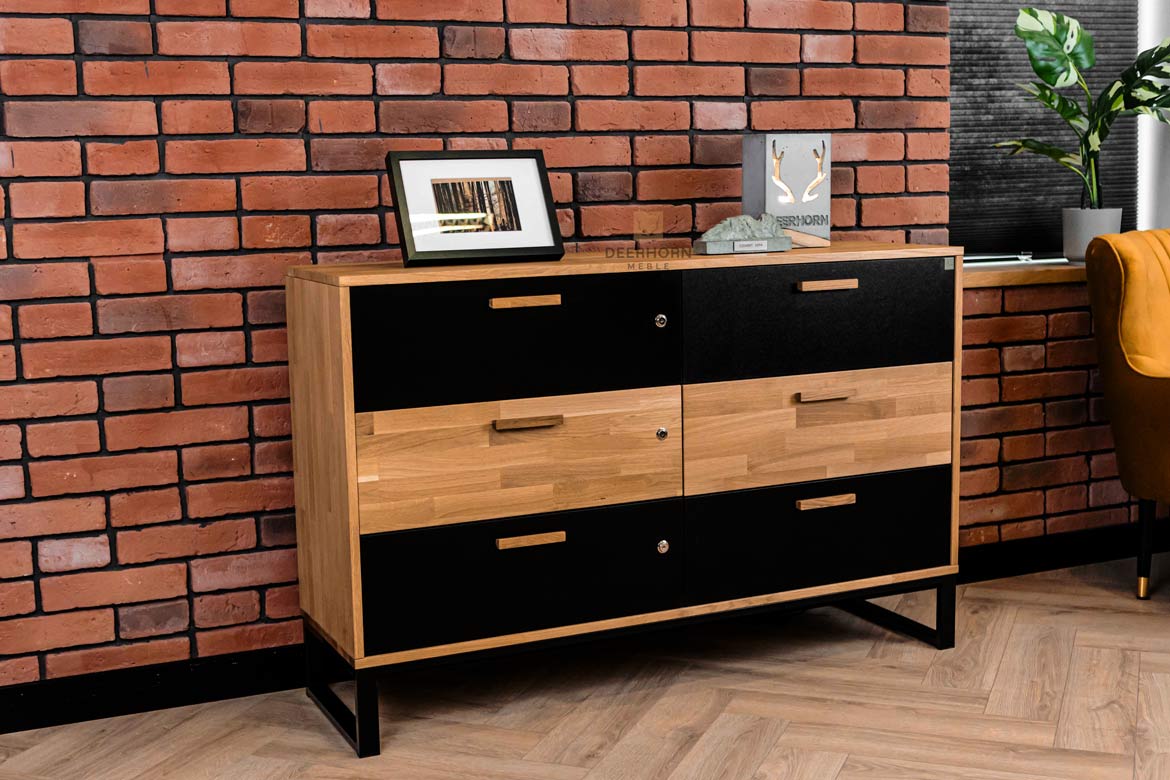 Bürokommode aus Holz und Metall im industriellen Loft-Stil. Breite 140cm