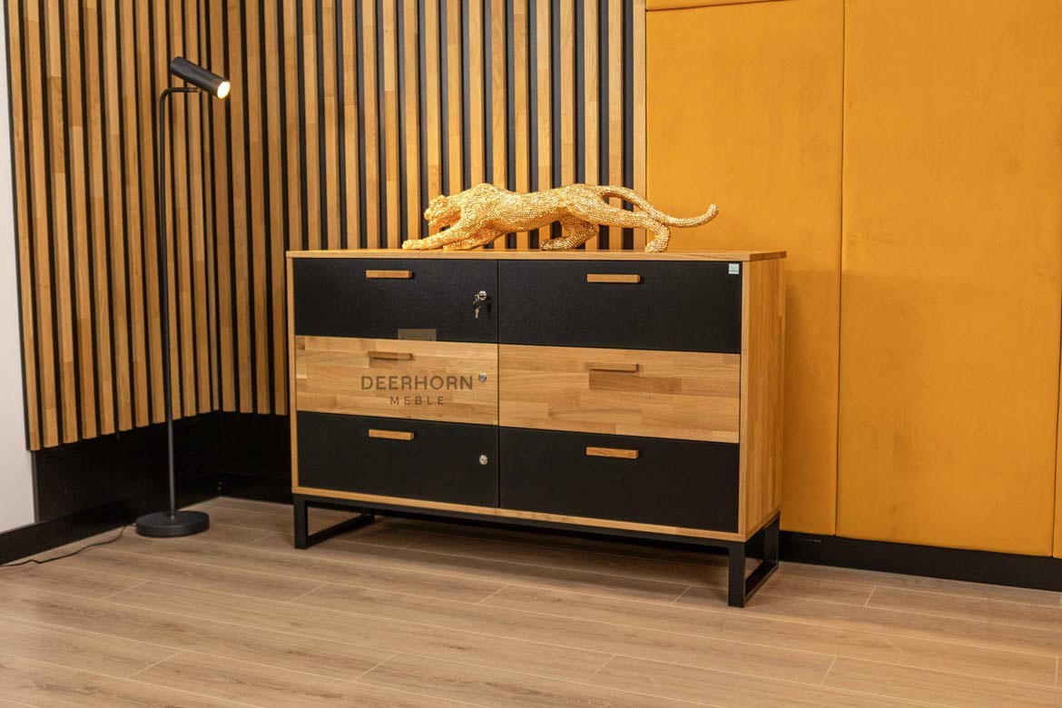 Bürokommode aus Holz und Metall im industriellen Loft-Stil. Breite 140cm