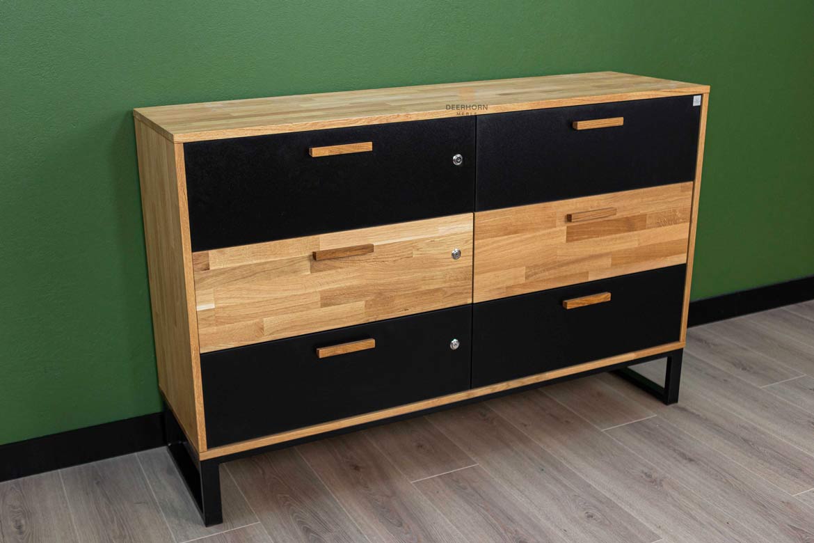 Bürokommode aus Holz und Metall im industriellen Loft-Stil. Breite 140cm