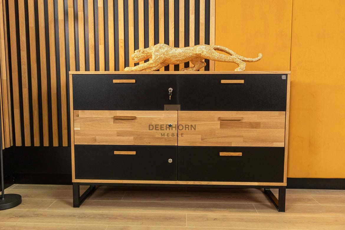 Bürokommode aus Holz und Metall im industriellen Loft-Stil. Breite 140cm