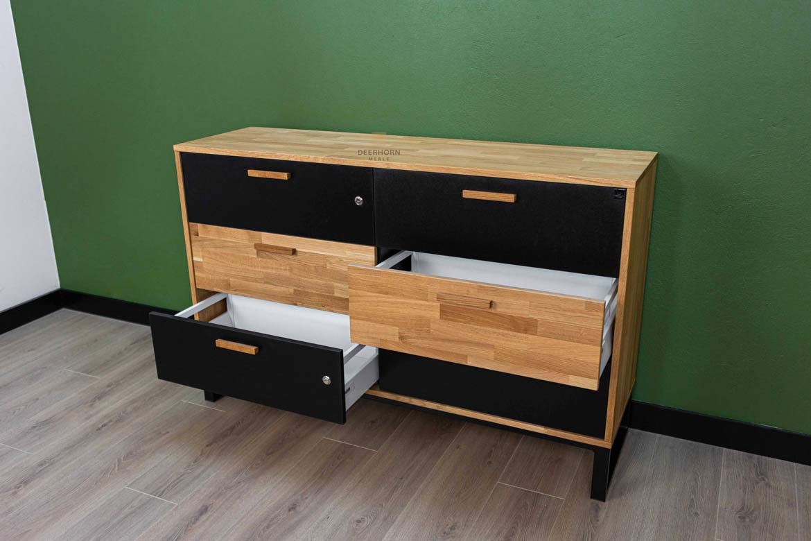 Bürokommode aus Holz und Metall im industriellen Loft-Stil. Breite 140cm