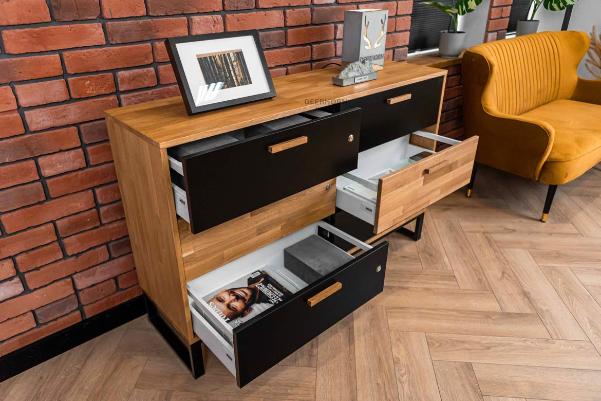 Bürokommode aus Holz und Metall im industriellen Loft-Stil. Breite 140cm