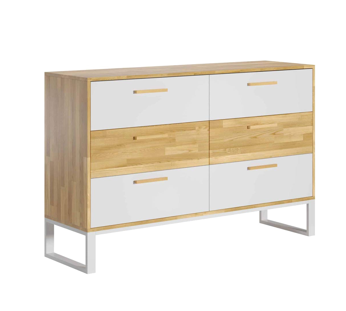 Weiße Bürokommode aus Holz und Metall im industriellen Loft-Stil. Breite 140cm
