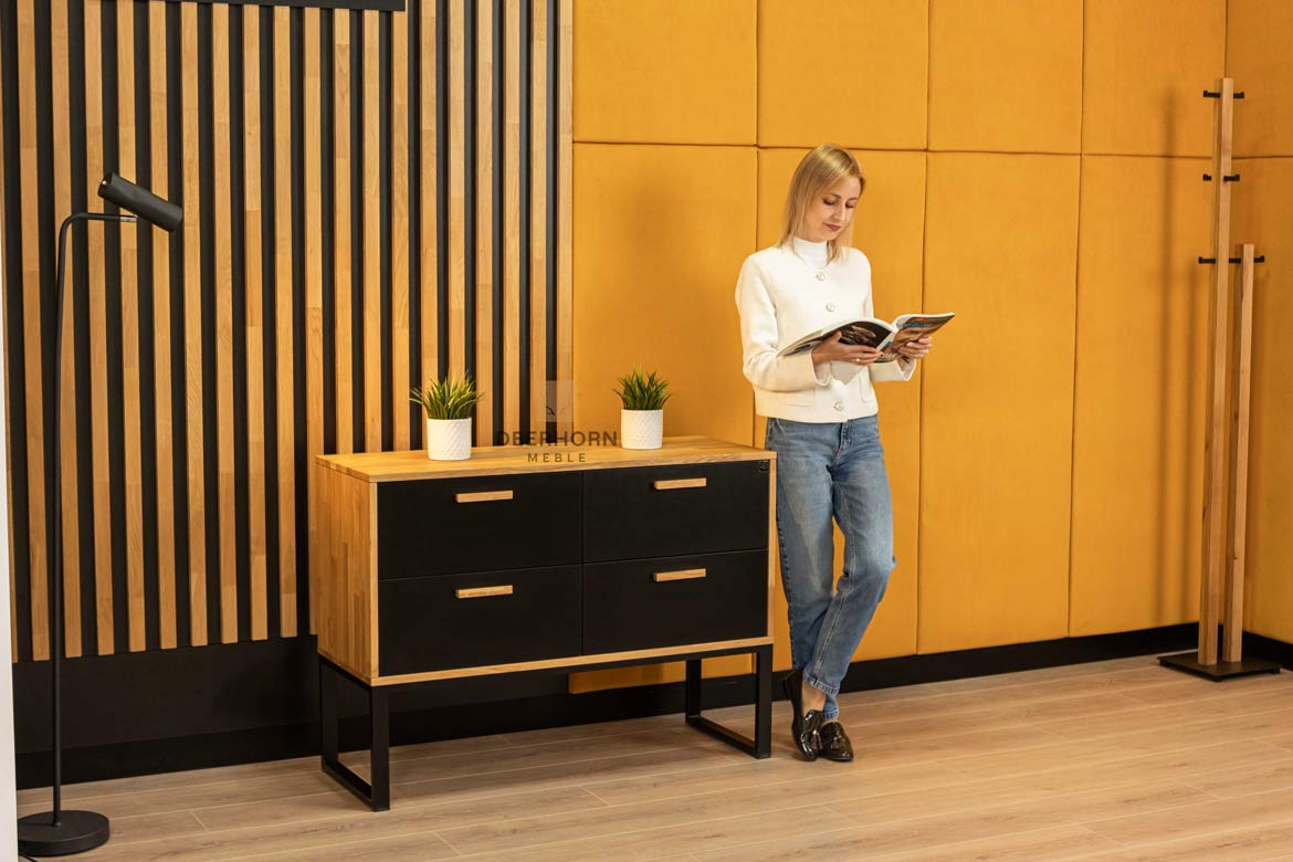 Schwarze Kommode aus Holz und Metall