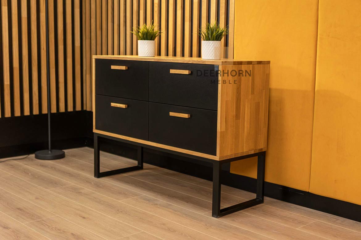 Schwarze Kommode aus Holz und Metall