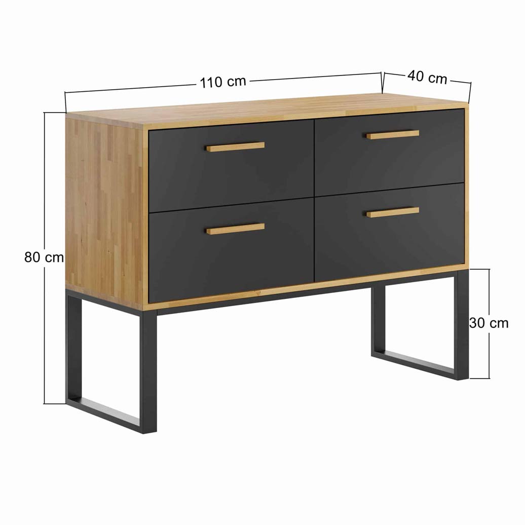 Schwarze Kommode aus Holz und Metall