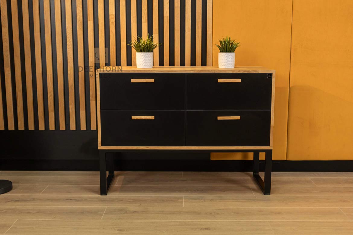 Schwarze Kommode aus Holz und Metall