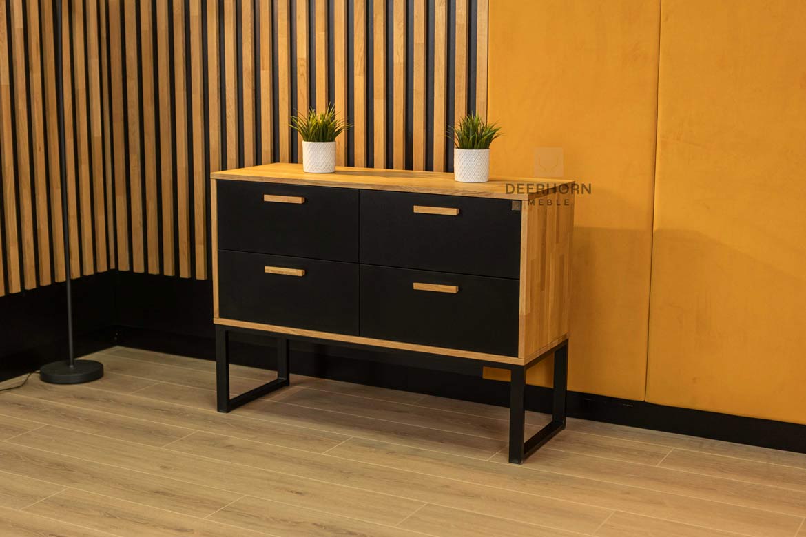 Schwarze Kommode aus Holz und Metall