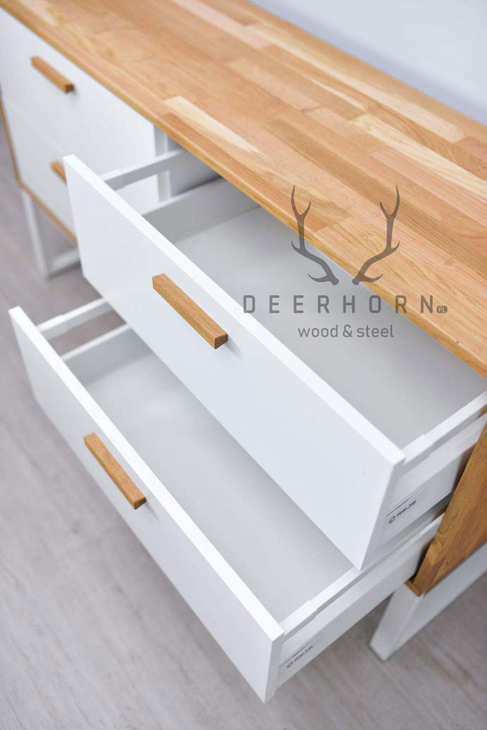 Weiße Kommode für Büro oder Arbeitszimmer, moderner Loft-Stil