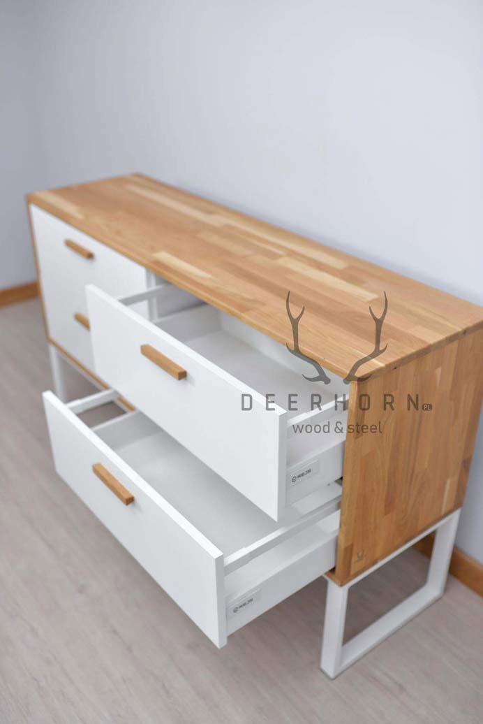 Weiße Kommode für Büro oder Arbeitszimmer, moderner Loft-Stil