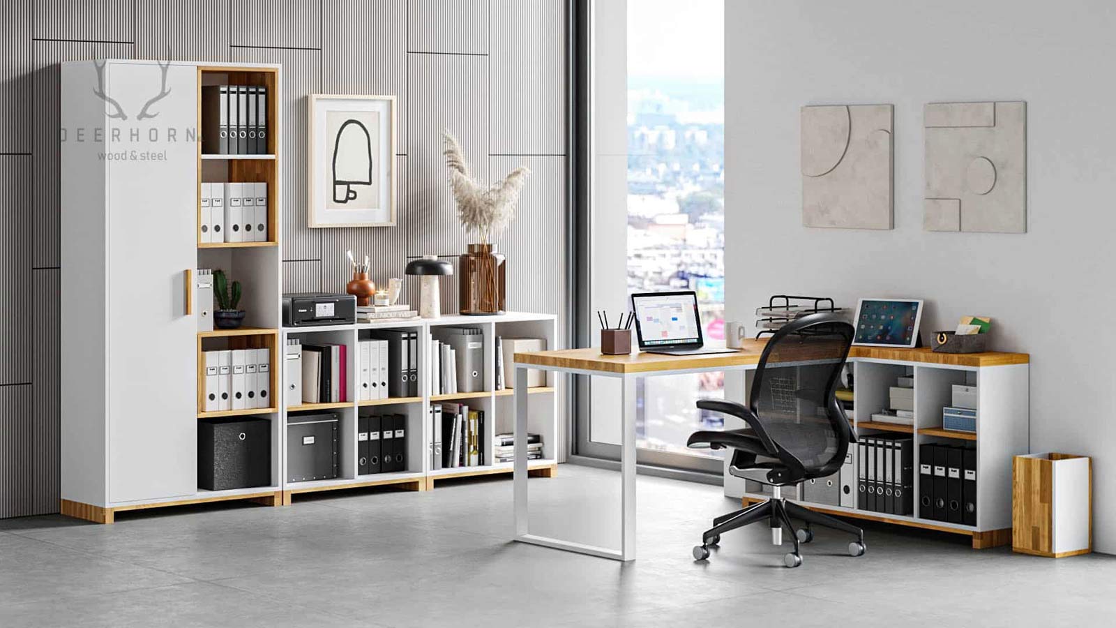 Weißer abschließbarer Aktenschrank aus der Modern Office Kollektion