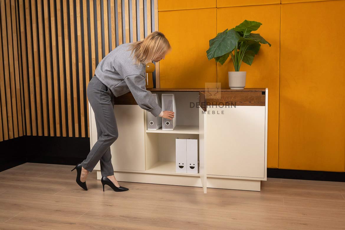 Dreitürige Kommode für Wohnzimmer und Büro elfenbeinfarben