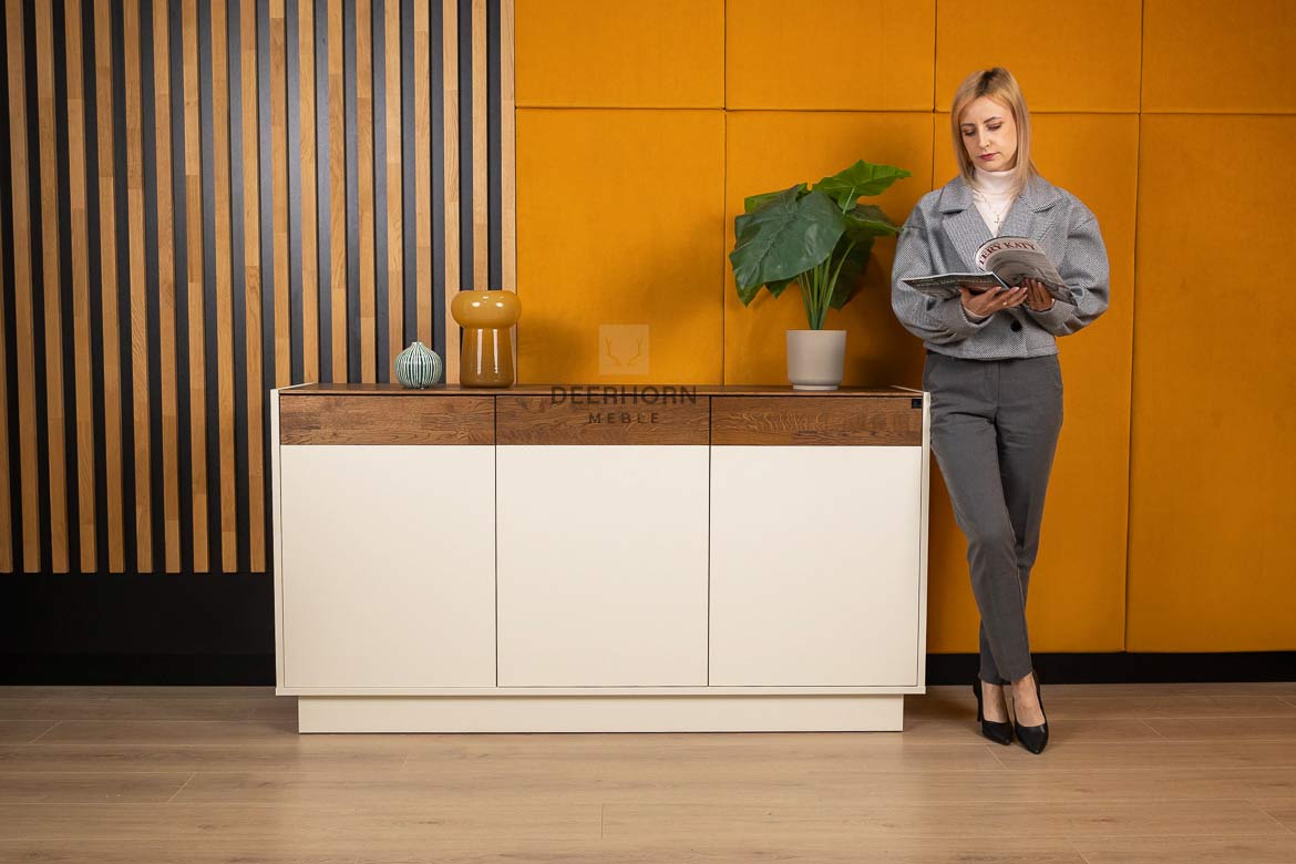 Dreitürige Kommode für Wohnzimmer und Büro elfenbeinfarben
