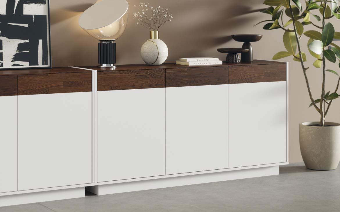 Dreitürige Kommode für Wohnzimmer und Büro elfenbeinfarben