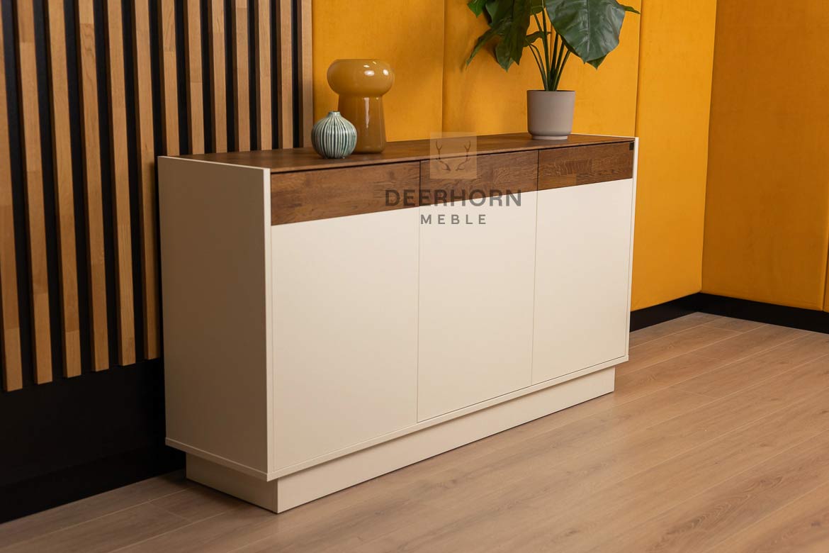 Dreitürige Kommode für Wohnzimmer und Büro elfenbeinfarben