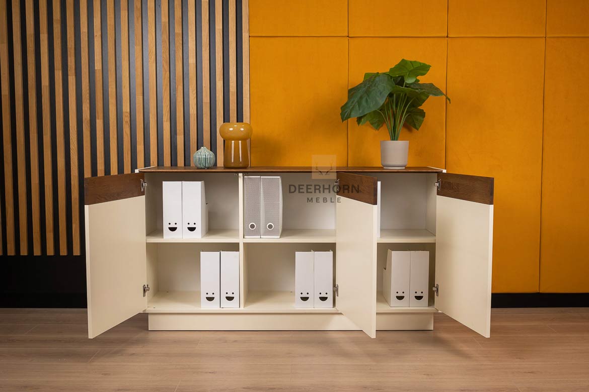 Dreitürige Kommode für Wohnzimmer und Büro elfenbeinfarben