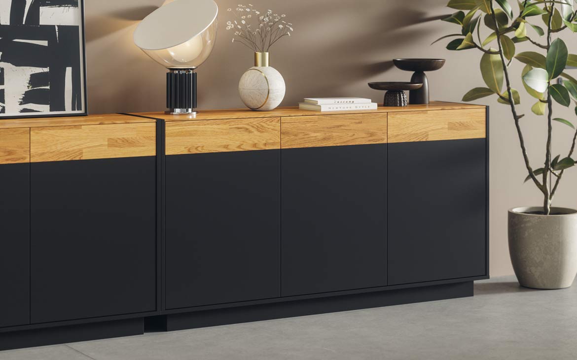 Dreitürige Kommode für Wohnzimmer und Büro elfenbeinfarben