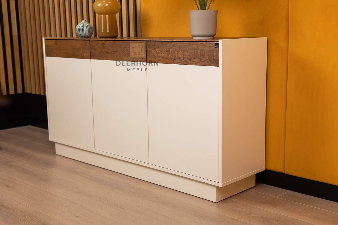 Dreitürige Kommode für Wohnzimmer und Büro elfenbeinfarben