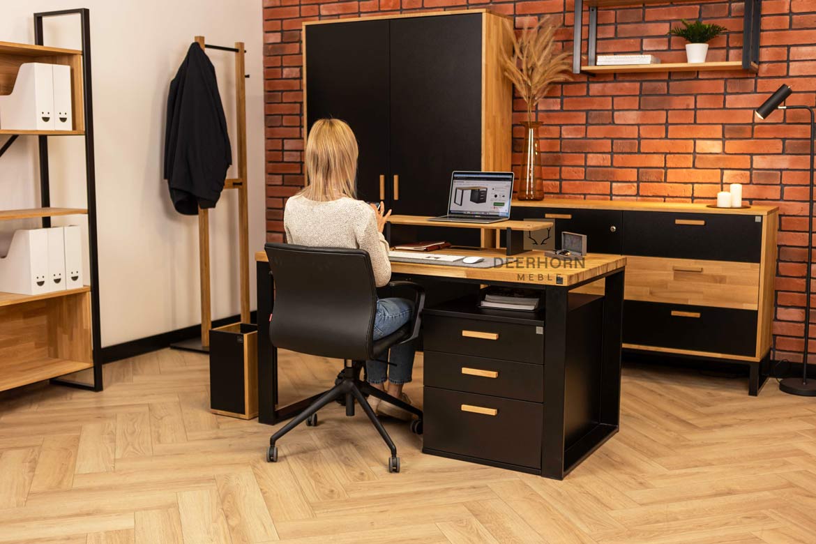 Bureau en bois avec caisson et tiroirs loft office