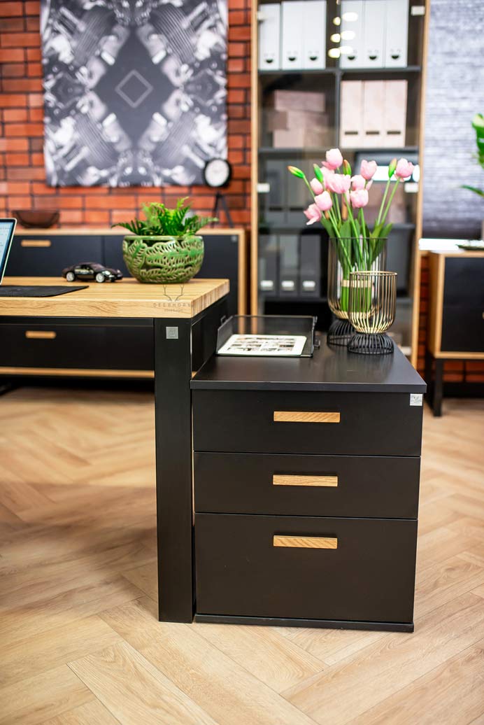 Bureau en bois avec caisson et tiroirs loft office