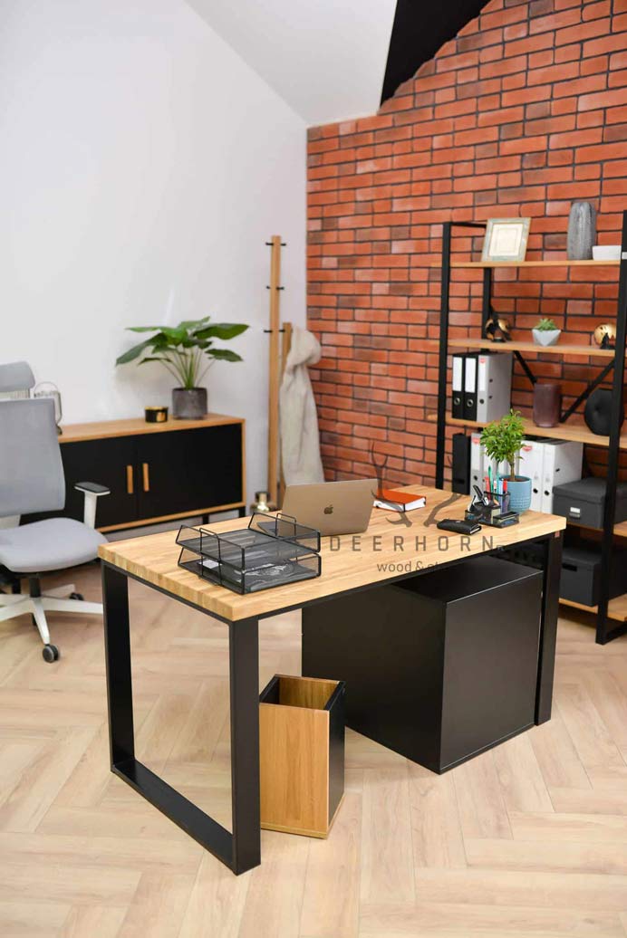 Bureau en bois avec caisson et tiroirs loft office