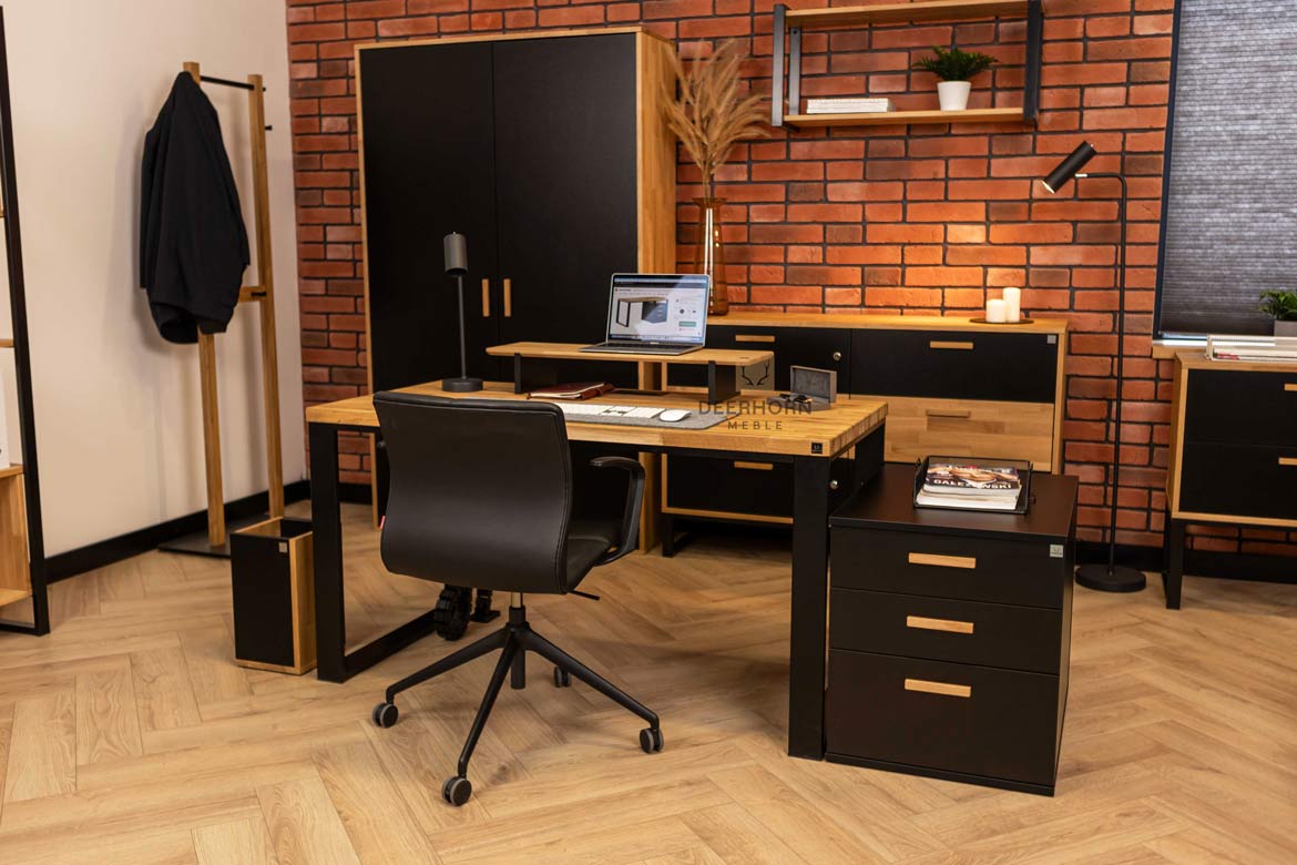 Bureau en bois avec caisson et tiroirs loft office