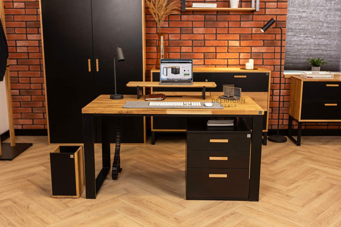 Bureau en bois avec caisson et tiroirs loft office