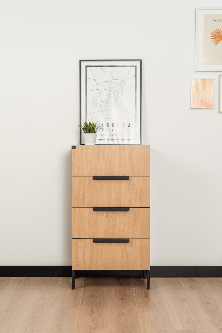 Schmale Kommode mit 4 Schubladen für Büro, Wohnzimmer oder Heimarbeitsplatz