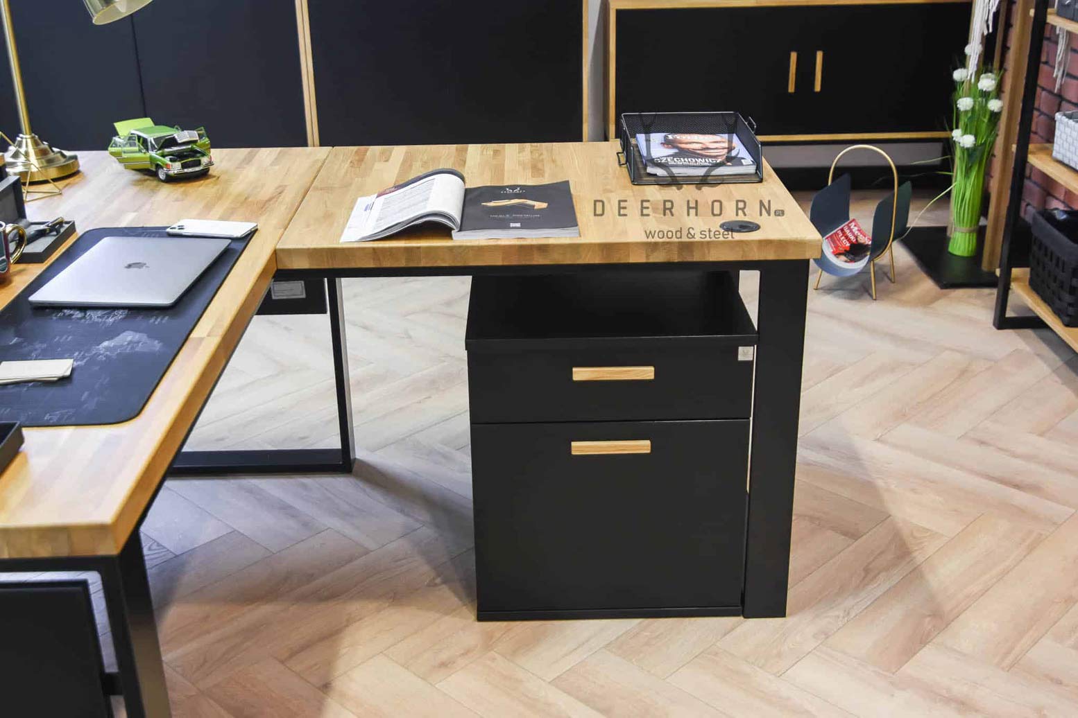 Bureau d'angle avec plateau en bois Bureau d'angle